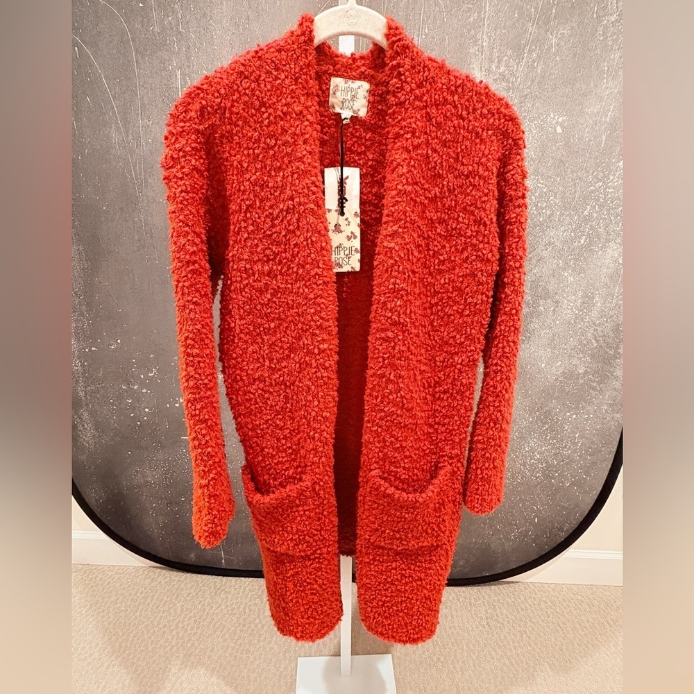 Hippie Rose Vibrant Rust Orange Cozy Cardigan - NWT - Picture 2 of 10